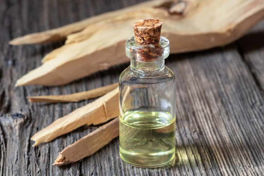 A bottle of essential oil for sleep on a table