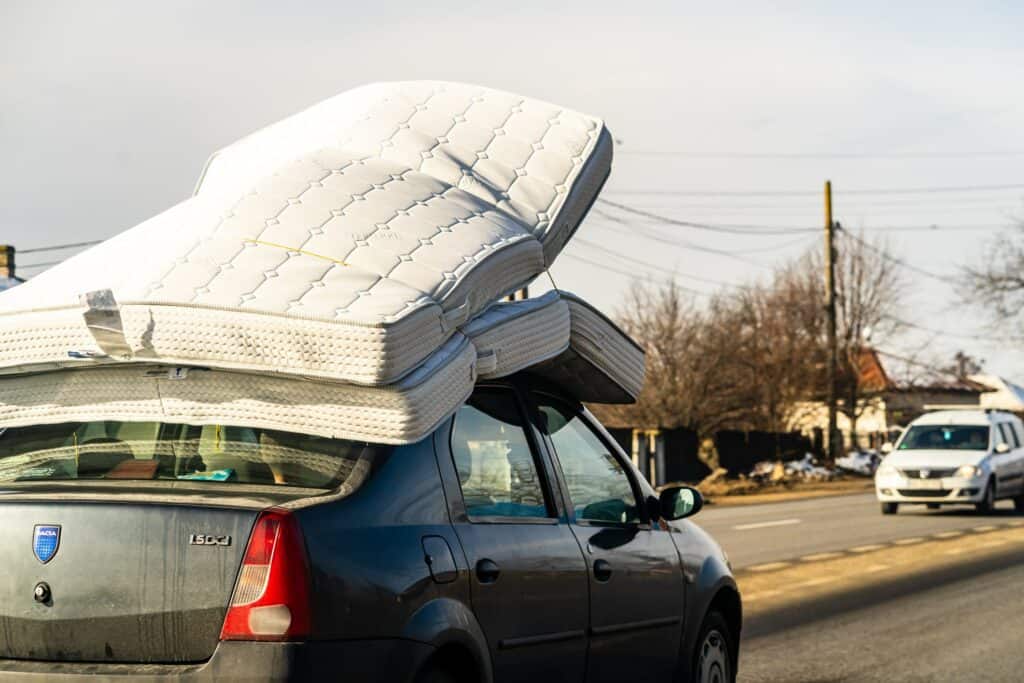 video.mattresses on top of car